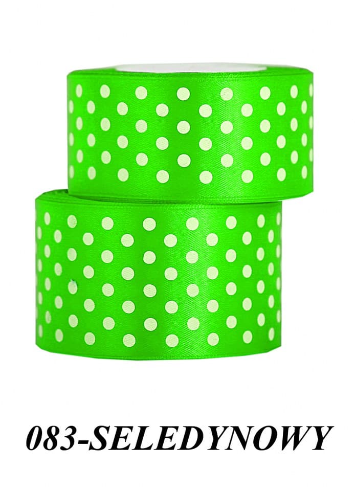 Wstążka satynowa w kropki 50mm/22mb, seledynowa