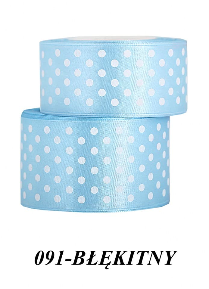 Wstążka satynowa w kropki 50mm/22mb, błękitna