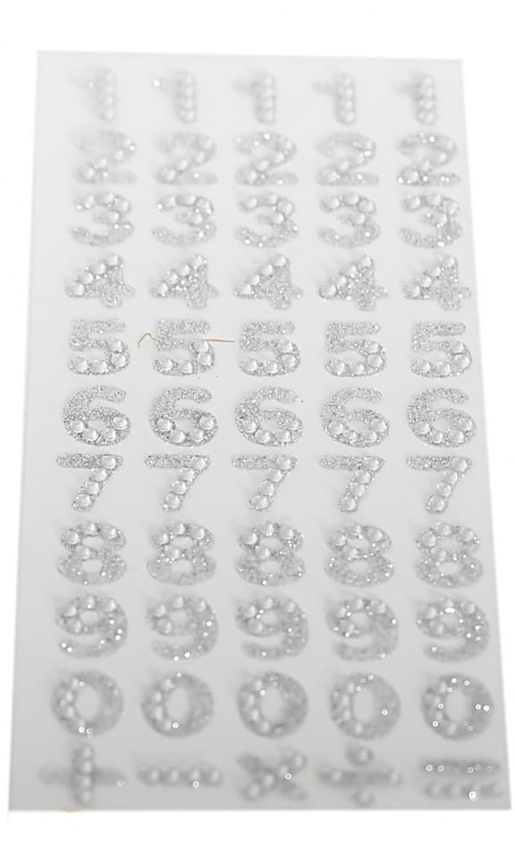 Dżety samoprzylepne cyfry srebrne 1-9, 1kpl.