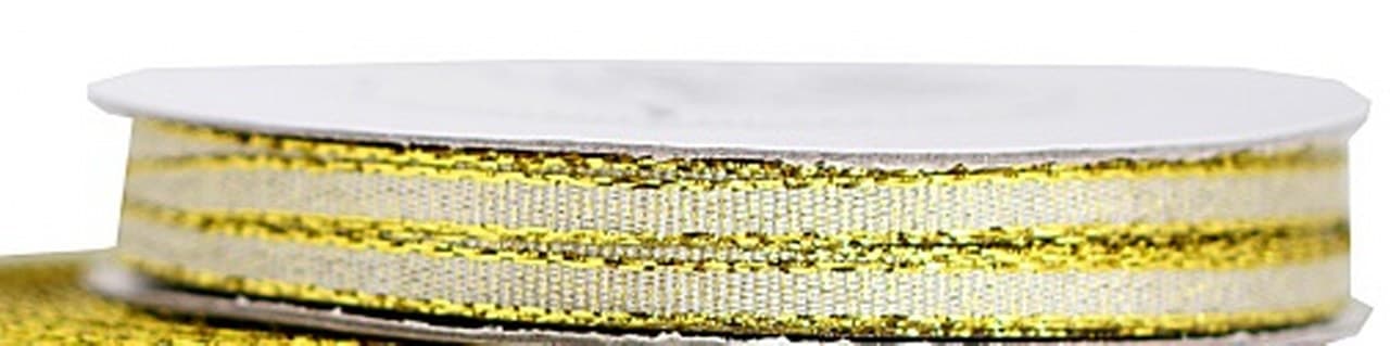 Wstążka brokatowa w paski 3mm/22mb, złota