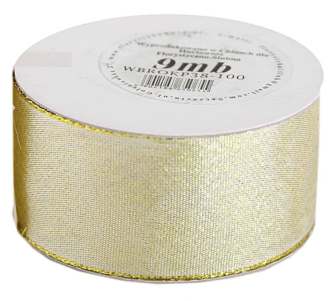 Wstążka brokatowa w paski 38mm/9mb, złota