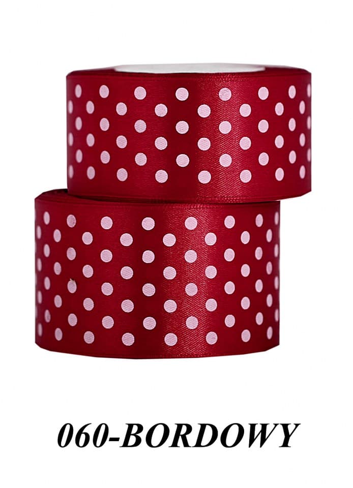 Wstążka satynowa w kropki 38mm/22mb, bordowa