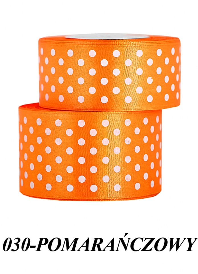 Wstążka satynowa w kropki 50mm/22mb, pomarańczowa