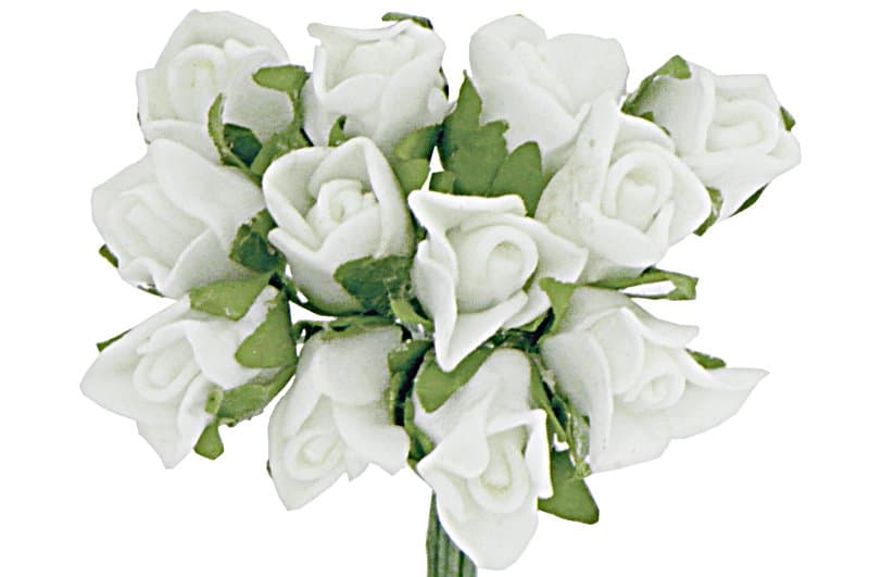 Piankowe pąki róże na drucie śr1,5cm/12 szt, białe