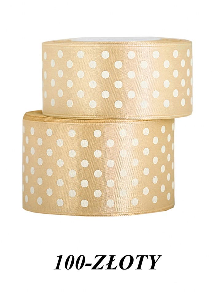 Wstążka satynowa w kropki 50mm/22mb, złota