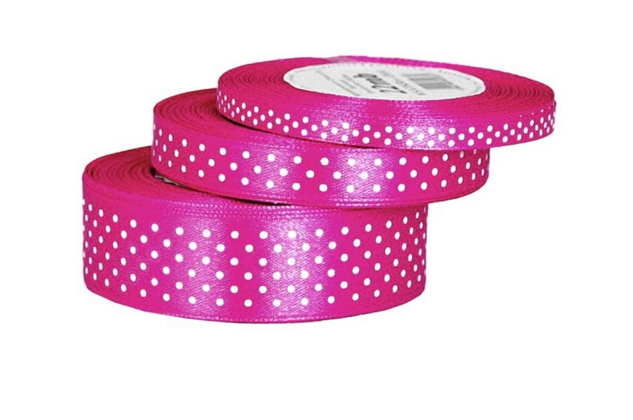 Wstążka satynowa w kropki 6mm/22mb, fuksja