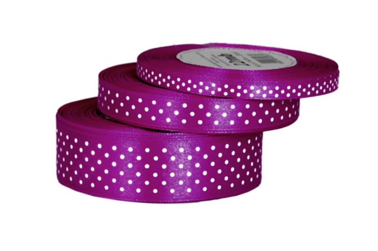 Wstążka satynowa w kropki 6mm/22mb, śliwka