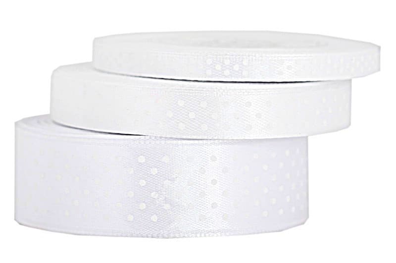 Wstążka satynowa w kropki 25mm/22mb, biała/białe