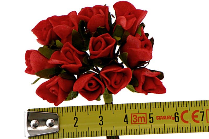 Piankowe pąki róże na drucie 1,5cm/12 szt czerwone