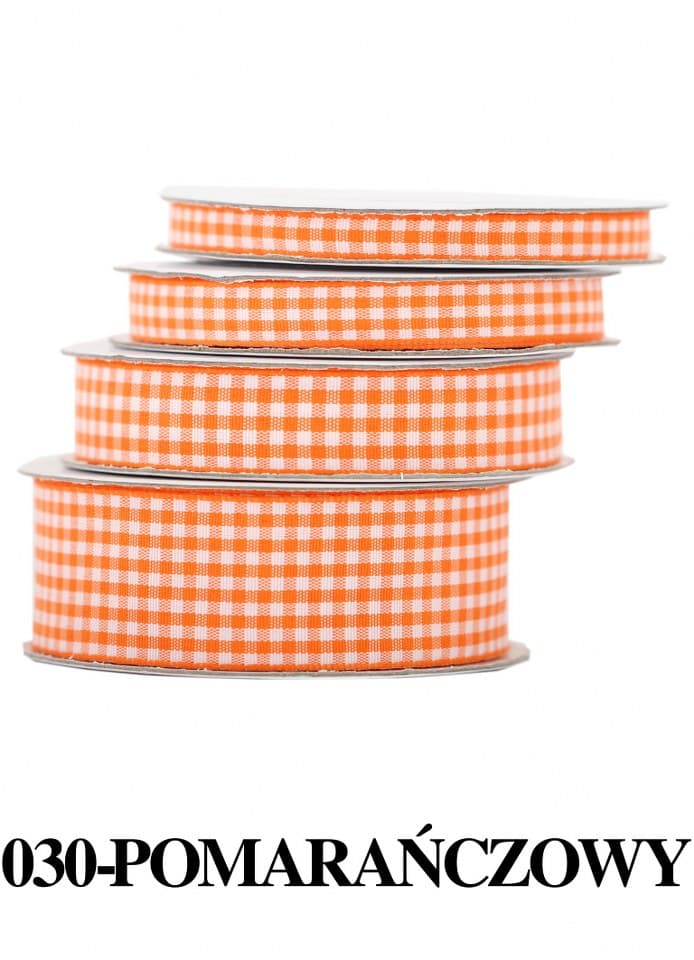Wstążka materiałowa w kratkę 15mm/9mb, pomarańcz