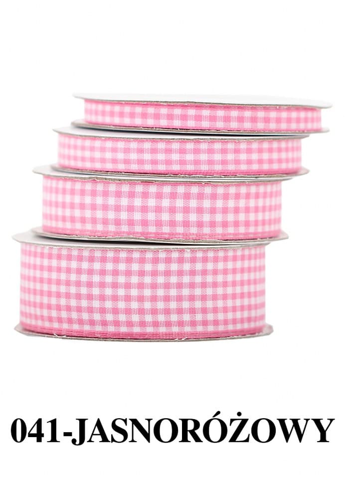 Wstążka materiałowa w kratkę 15mm/9mb, jasnoróżowa