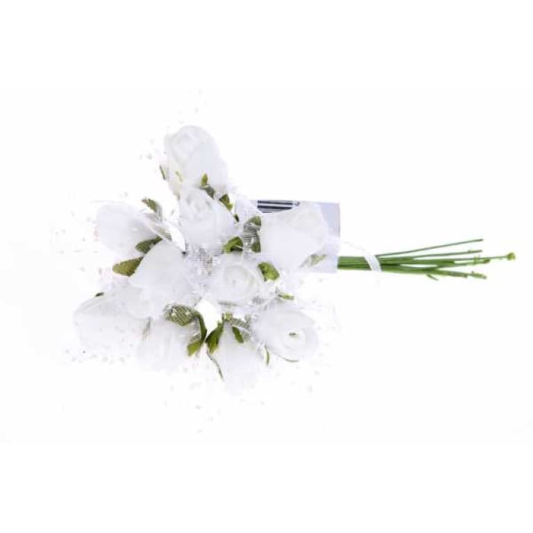 Piankowe róże z tiulem  1,5cm/10szt. białe