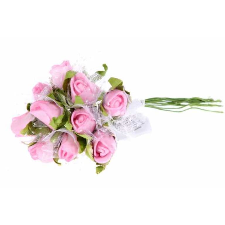 Piankowe róże z tiulem 1,5cm/10szt., różowe