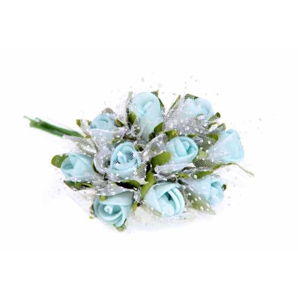 Piankowe Róże z tiulem 1,5cm/10szt, błękitne
