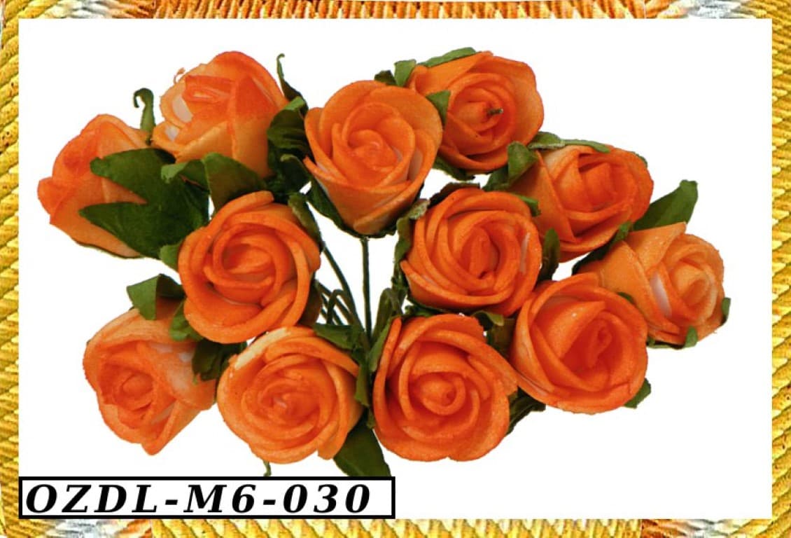 Piankowe róże na drucie 1,5cm/12szt, pomarańczowe