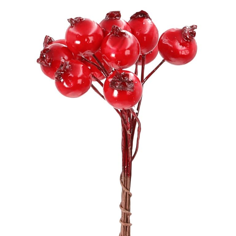 Owoce głogu na drucie, śr. 10mm/12szt, czerwone