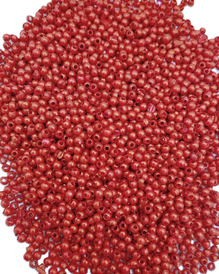 Koraliki perełki z dziurką, śr.3mm/25g, j.czerwone
