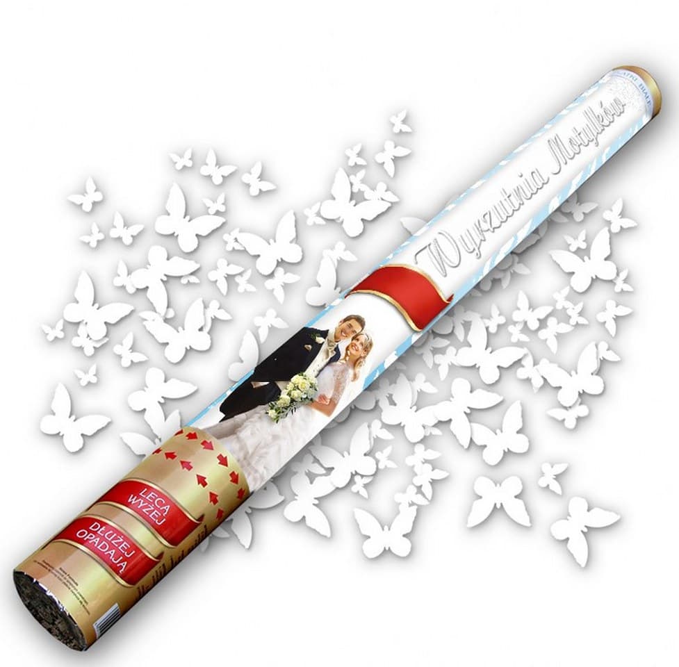 Wystrzałowe konfetti białe motylki, tuba 60cm