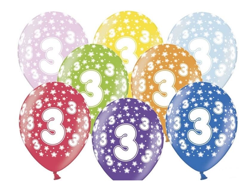 Balon urodzinowy, wys. 30 cm, cyfra 3