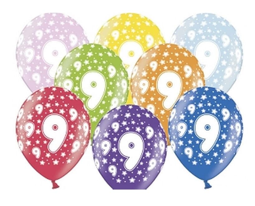 Balon urodzinowy, wys. 30 cm, cyfra 9
