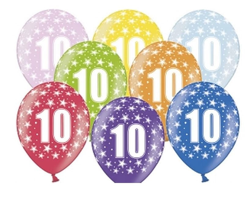Balon urodzinowy, wys. 30 cm, cyfra 10