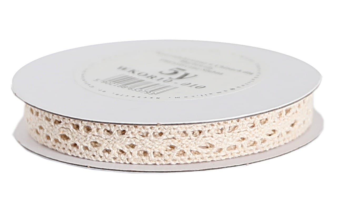 Wstążka materiałowa koronka 10mm/5y, kremowa