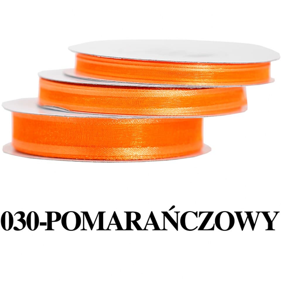 Wstążka szyfonowa z lamówką, 9mm/22mb, pomarańcz