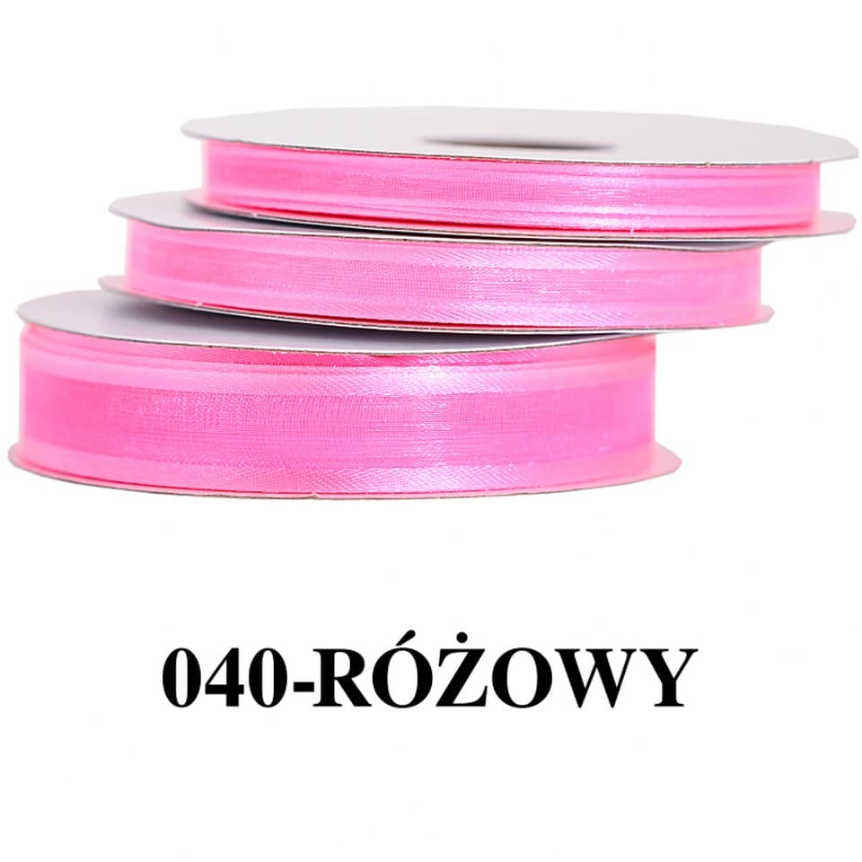 Wstążka szyfonowa z lamówką, 9mm/22mb, różowa