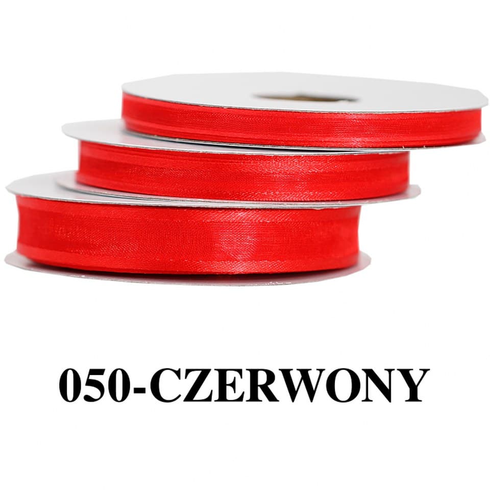 Wstążka szyfonowa z lamówką, 9mm/22mb, czerwona