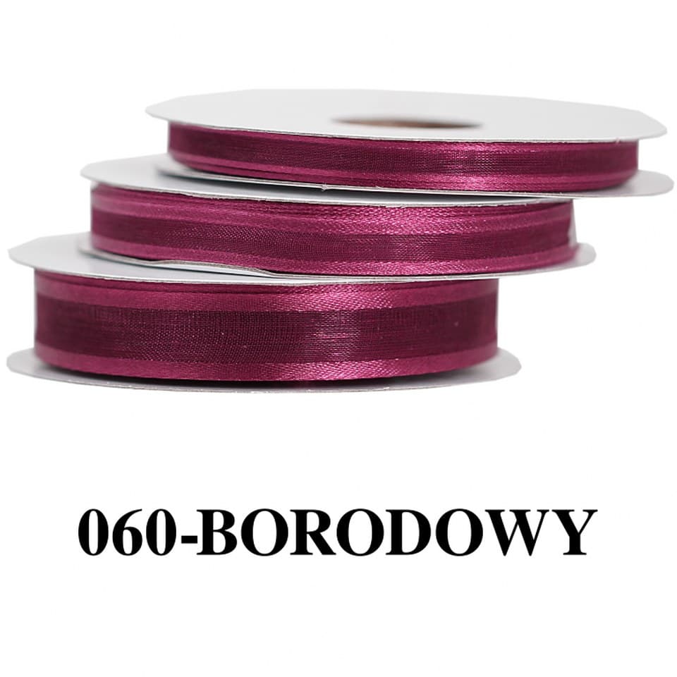 Wstążka szyfonowa z lamówką, 9mm/22mb, bordowa