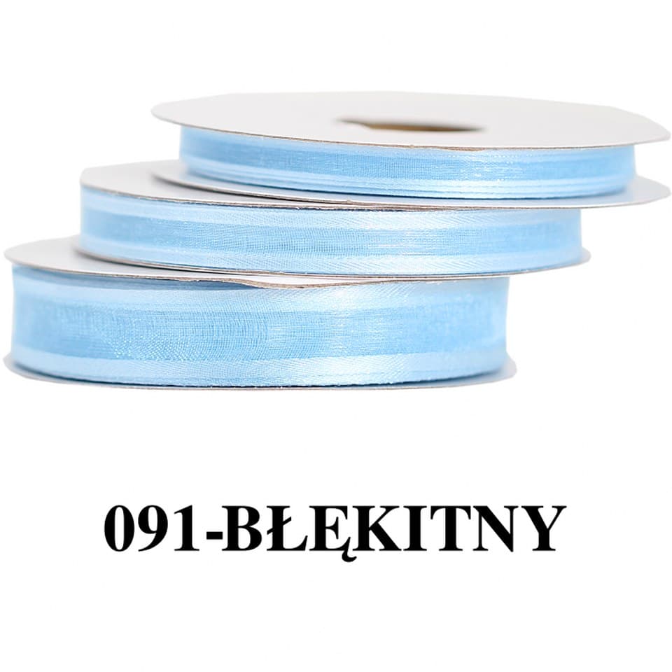 Wstążka szyfonowa z lamówką, 9mm/22mb, błękitna