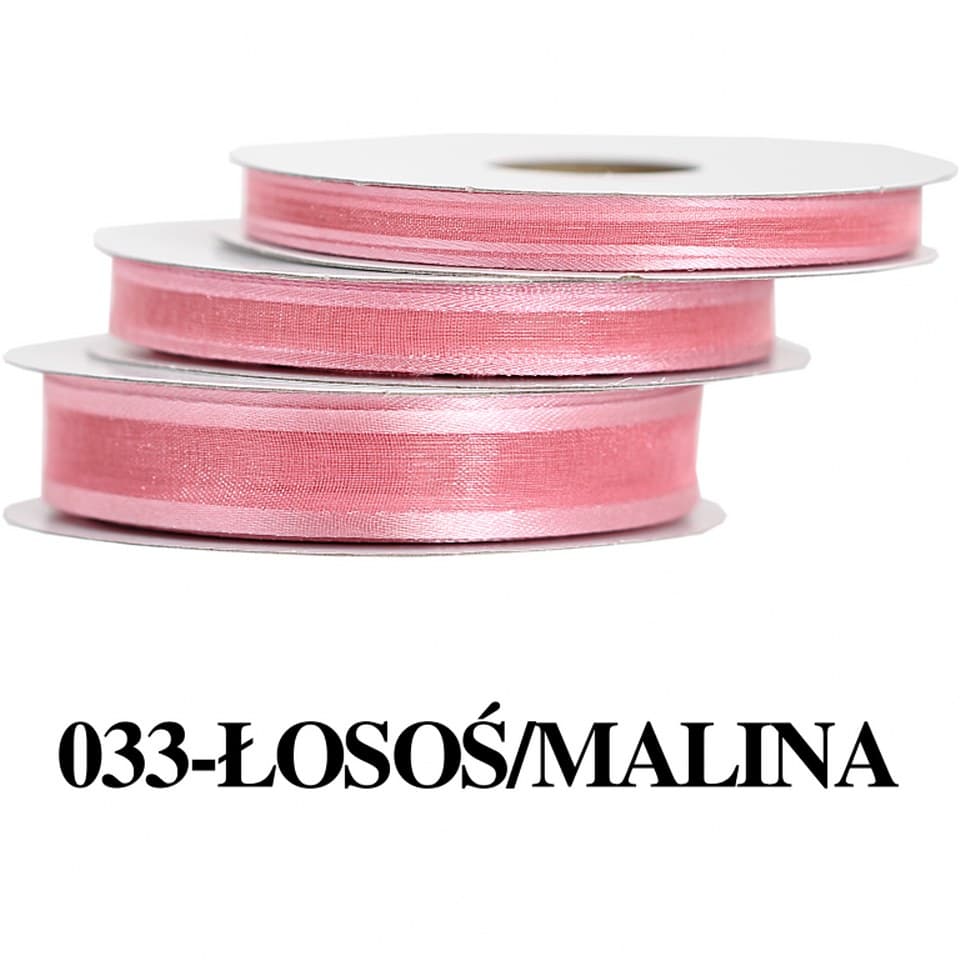 Wstążka szyfonowa z lamówką, 9mm/22mb, łososiowa