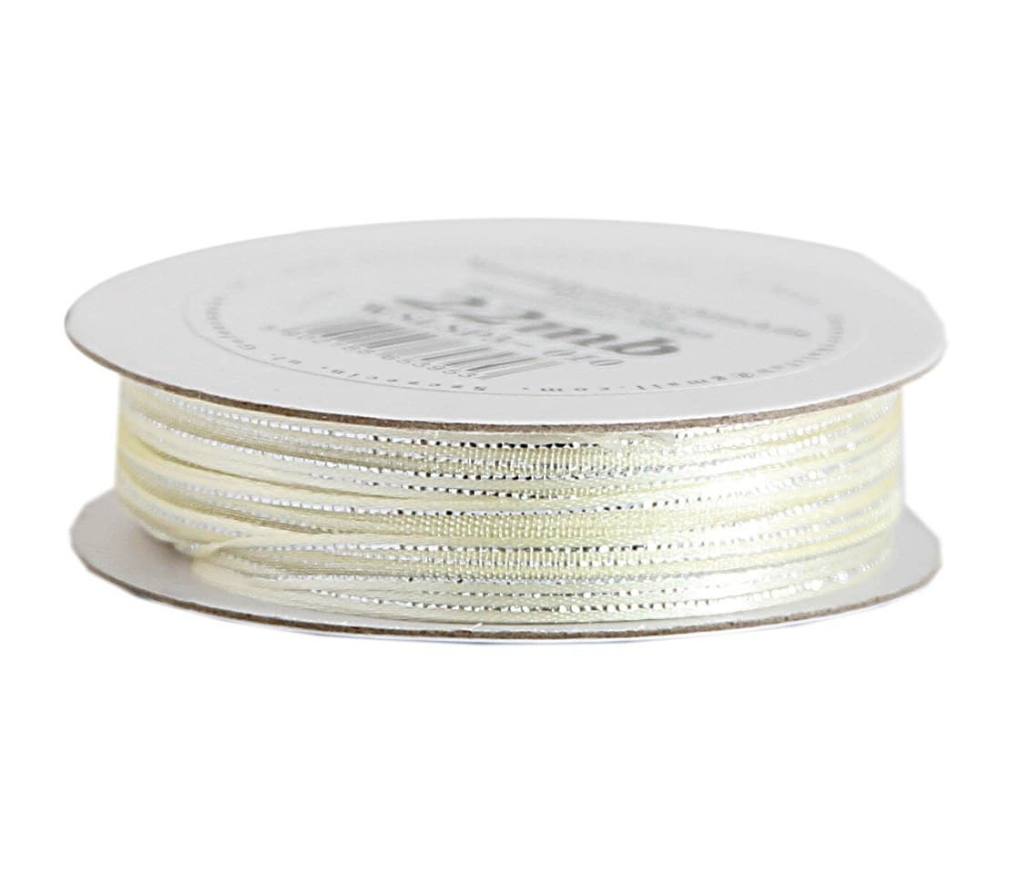 Wstążka szyfon z lamówką SILVER,3mm/22mb, kremowa