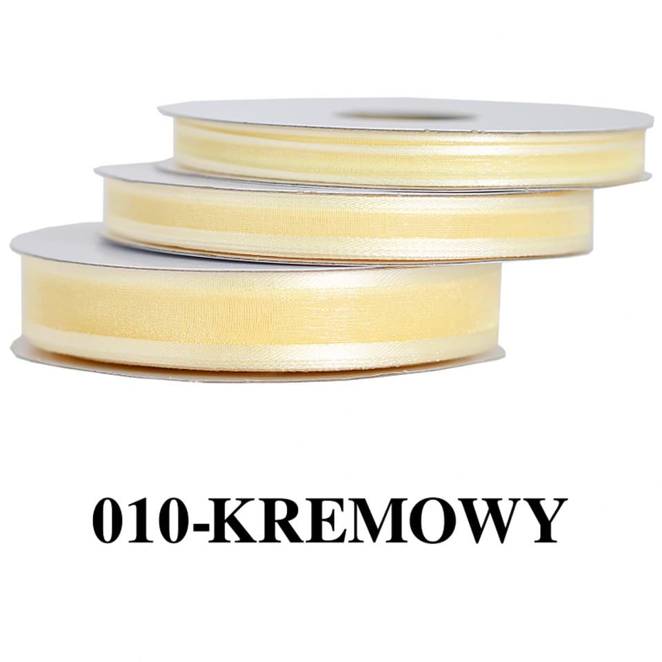 Wstążka szyfonowa z lamówką, 15mm/22mb, kremowa