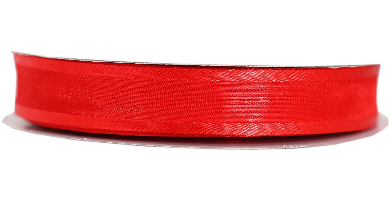 Wstążka szyfonowa z lamówką, 15mm/22mb, czerwona