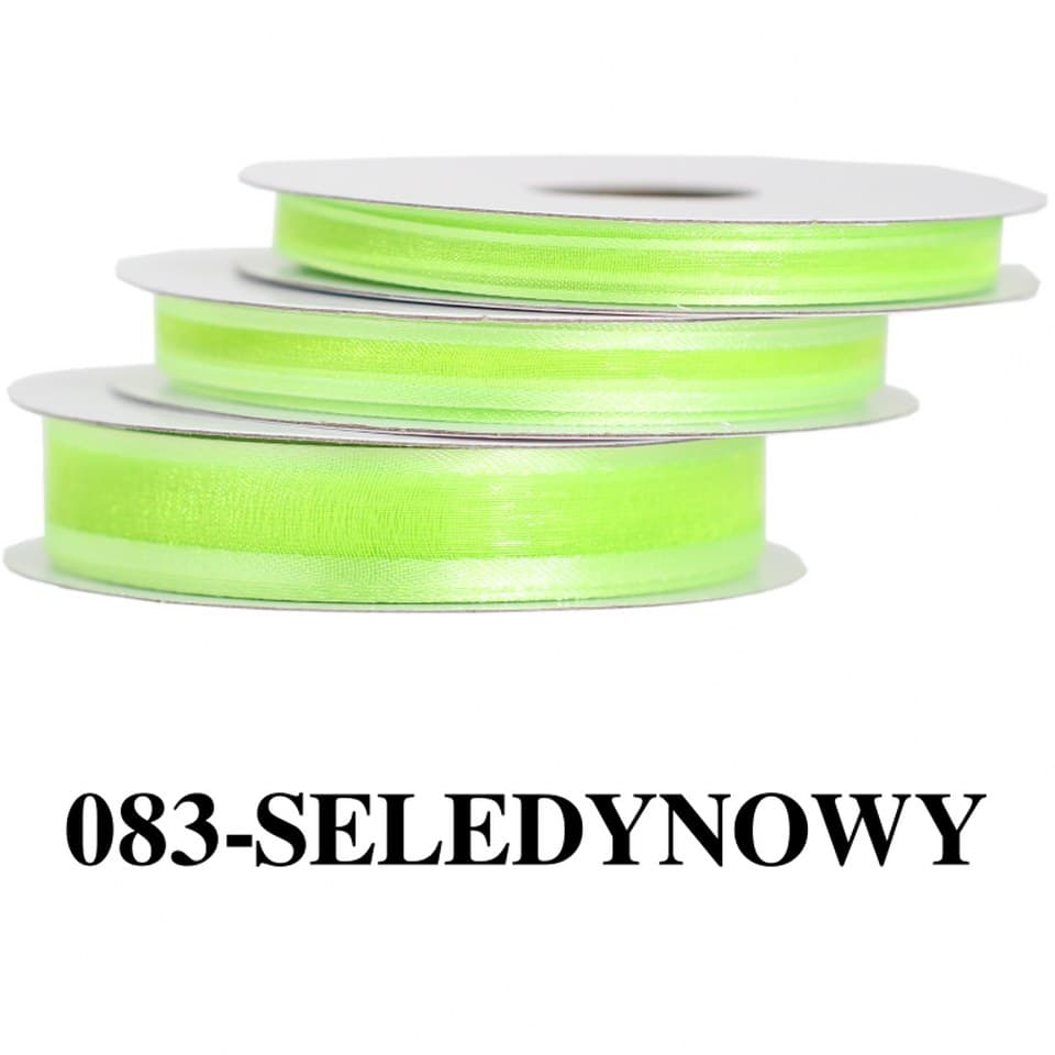 Wstążka szyfonowa z lamówką, 15mm/22mb, seledynowa