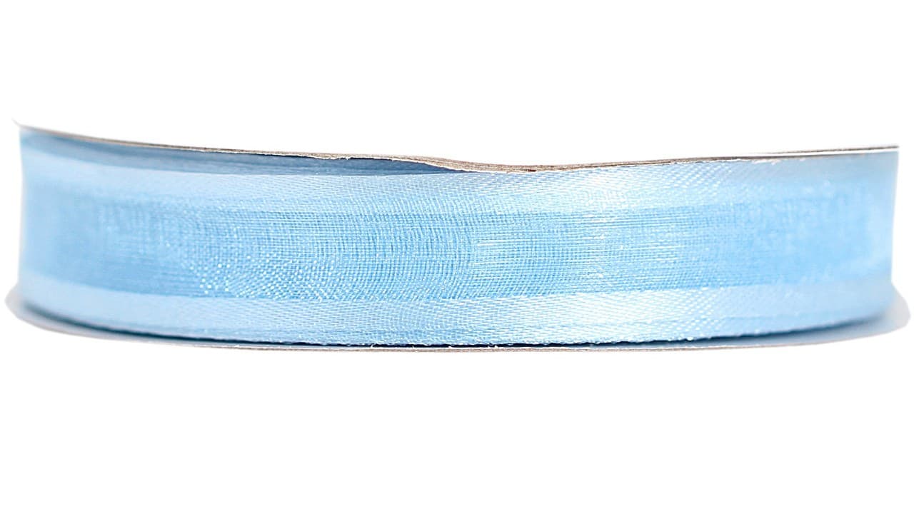 Wstążka szyfonowa z lamówką, 15mm/22mb, błękitna