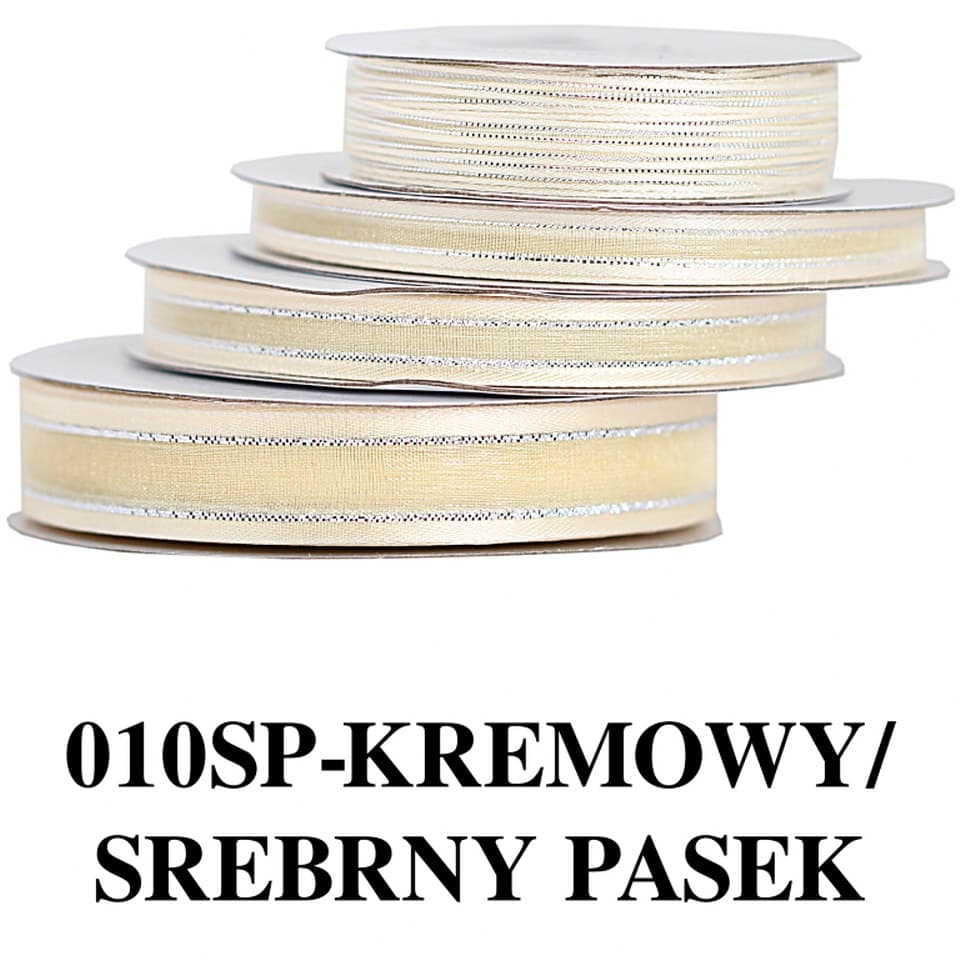 Wstążka szyfon z lamówką SILVER, 15mm/22mb, krem