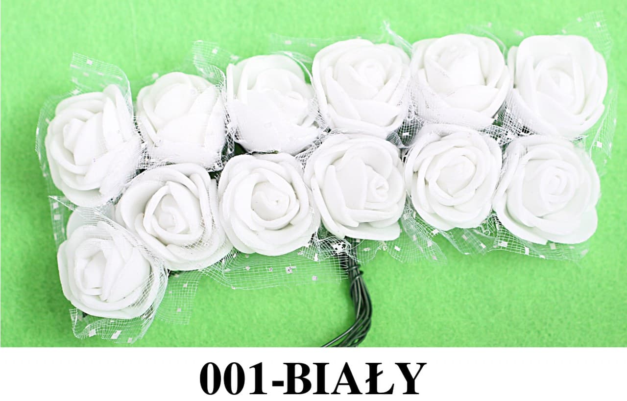 Piankowe kwiaty+tiul, śr.2,5cm/12szt, białe