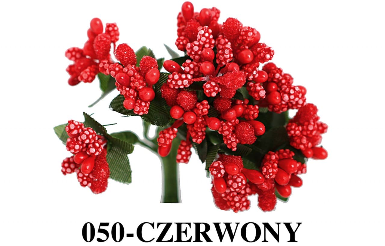 Pręciki na drucie ryż+kulki śr.2cm/12szt, czerwone