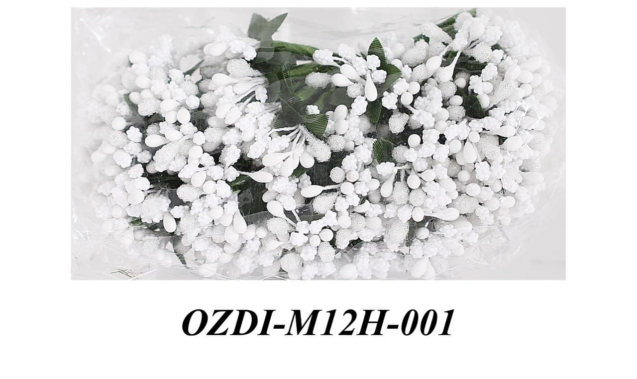 Pręciki na drucie ryż+kulki śr.2cm/6x12szt, białe