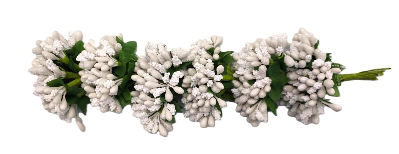 Pręciki na drucie ryż+kulki śr.2cm/6x12szt, białe