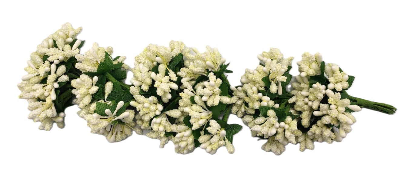 Pręciki na drucie ryż+kulki śr.2cm/6x12szt kremowe