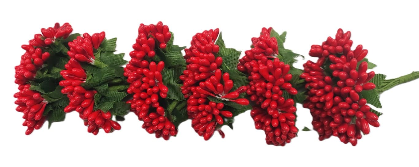 Pręciki na drucie ryż śr.2cm/6x12szt, czerwone