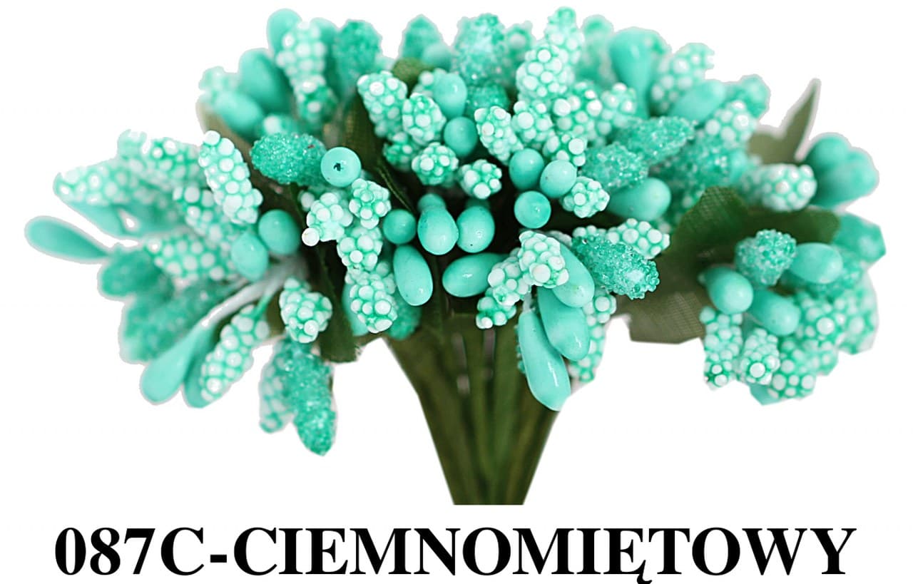 Pręciki na drucie ryż+kulki śr.2cm/12szt, c.mięta