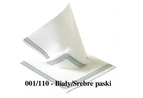 Serwetki Tendance, 50szt 38x38  białe/paski srebro