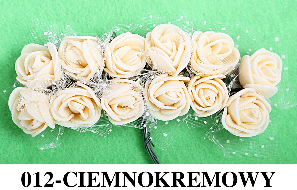 Piankowe kwiaty z tiulem śr.2,5cm/6x12szt, c. krem