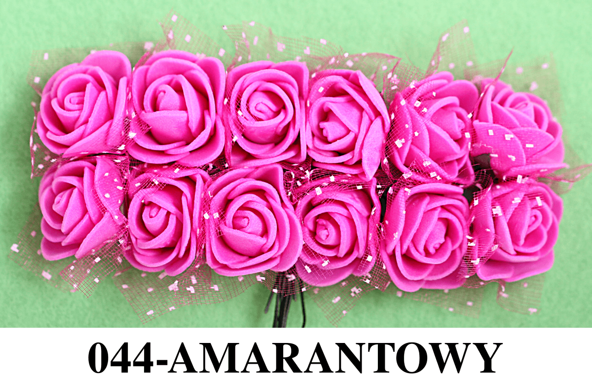 Piankowe kwiaty z tiulem śr.2,5cm/6x12szt amarant