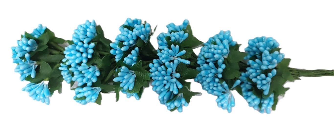 Pręciki na drucie ryż śr.2cm/6x12szt, błękitne