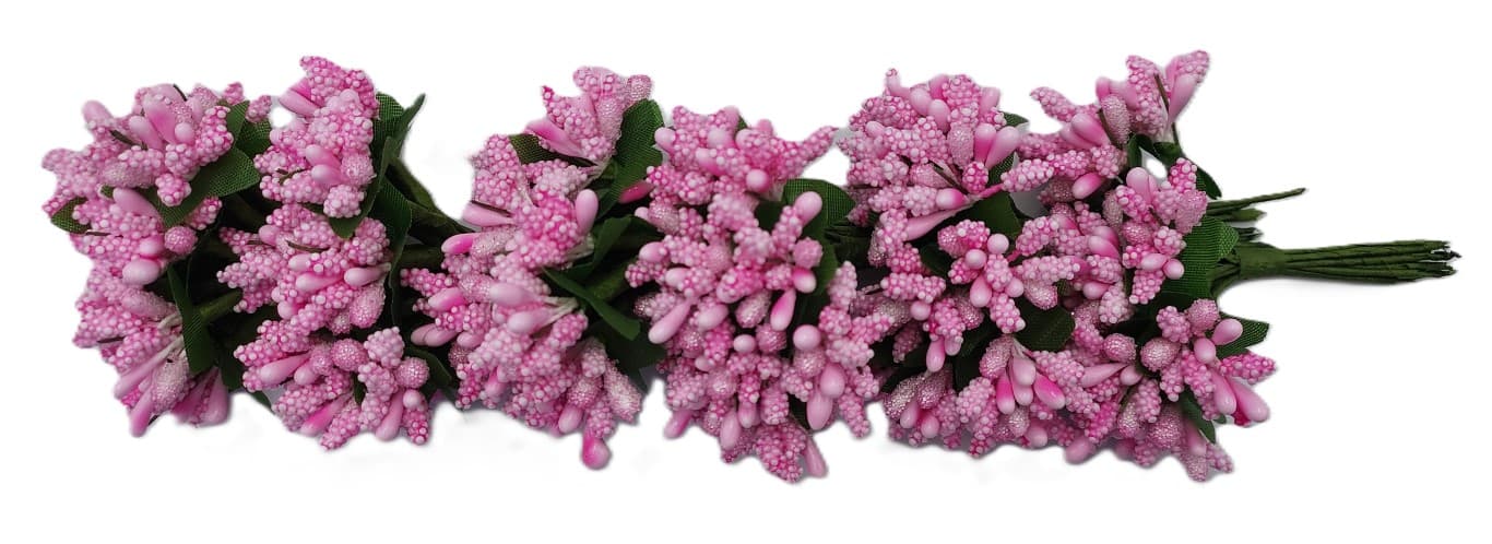 Pręciki na drucie ryż+kulki śr.2cm/6x12szt, różowe